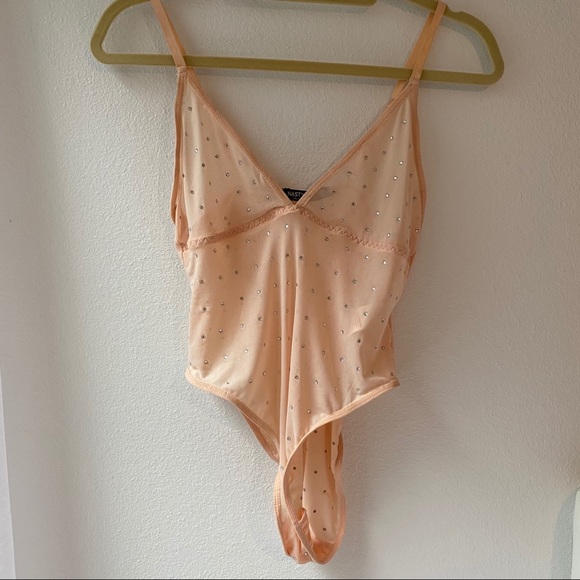 Nasty Gal Jeweled Sheer Cream Bodysuit Tank Top 4 - Picture 4 of 8